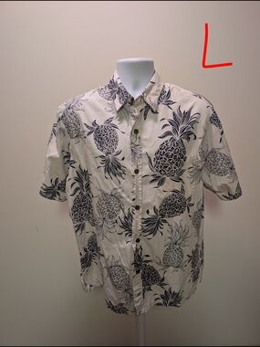 Men's Pineapple Print Short-Sleeve Button-Up Shirt - White/Navy